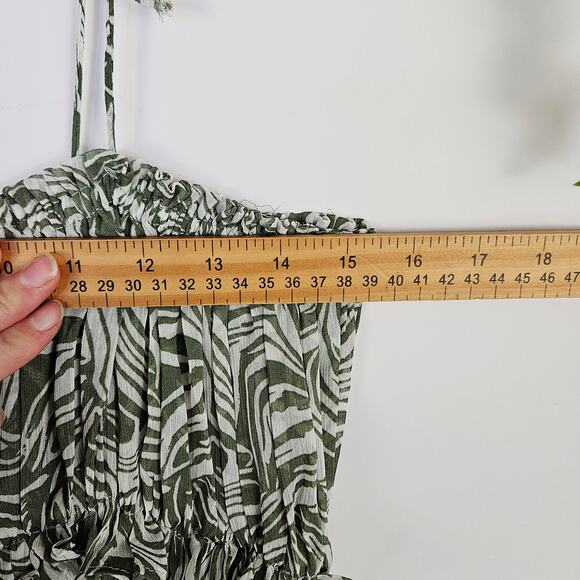 En Saison Sole Abstract Green Smock Midi Dress Size Large Cottage BOHO Milkmaid - Picture 16 of 16